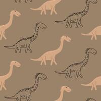 Boho dinosaur pattern in beige colors vector