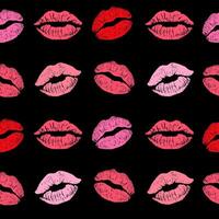 Seamless pattern of pink lips kissing prints. pattern with colorful lips isolated on beige background. Lips print seamless pattern vector