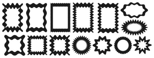 Set of groovy wavy frame. Round and black rectangle elements. vector