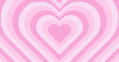Abstract retro background with tunnel pink heart in trendy 70s, 80s style. Monochrome horizontal wallpaper. vector