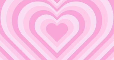 Abstract retro background with tunnel pink heart in trendy 70s, 80s style. Monochrome horizontal wallpaper. vector