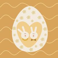 Easter card with a pair of hares. Flat style. Round ornament. Ideal for holiday design. illustration. vector