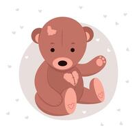 A cute teddy bear sits and waves its paw. illustration. vector