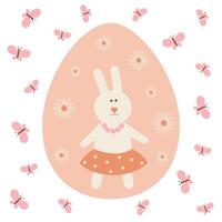 Easter card with bunny girl. Flat style. Round ornament. Ideal for holiday design. illustration. vector