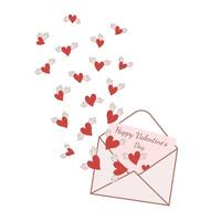 illustration of Valentine's Day symbols. A letter of congratulations, many flying hearts. vector