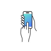 Hand hold the smartphone. Mobile phone touch screen in hand, icon flat design vector