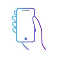 mano sostener el teléfono inteligente móvil teléfono toque pantalla en mano, icono plano diseño vector