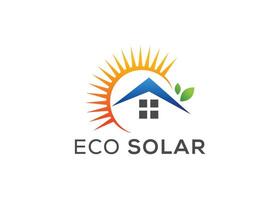 Minimalist eco solar energy logo. Modern Green energy solar logo logo. Home, Leaf, Sun logo vector