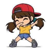 cute cool girl Dabbing Pose Cartoon illustration isolated white background vector