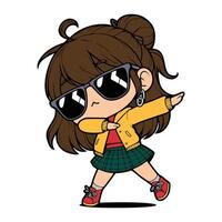 cute cool girl Dabbing Pose Cartoon illustration isolated white background vector