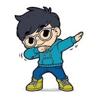 cute cool boy Dabbing Pose Cartoon illustration isolated white background vector