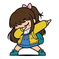 cute cool girl Dabbing Pose Cartoon illustration isolated white background vector