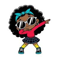 cute cool girl Dabbing Pose Cartoon illustration isolated white background vector