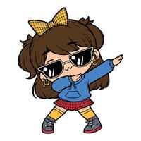 cute cool girl Dabbing Pose Cartoon illustration isolated white background vector