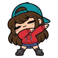 cute cool girl Dabbing Pose Cartoon illustration isolated white background vector