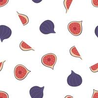 Fig set background. Seamless pattern of tropical fig fruit whole half and slice. Illustration wallpaper vector