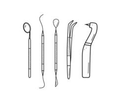 Dentist tools icons doodle. illustration of elements of dentistry for the treatment and care of teeth. vector