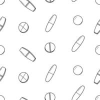 Seamless pattern with pills and capsules. illustration, medicine background, texture. vector