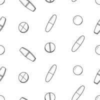 Seamless pattern with pills and capsules. illustration, medicine background, texture. vector