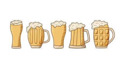 Glass beer with foam icon set. illustration of a logo for a bar or pub. Doodle isolate on white. vector