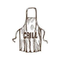 Hand-drawn monochrome sketch of barbecue apron. Doodle vintage illustration. Decorations for the menu of cafes and labels. Engraved image. vector