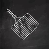 Hand-drawn monochrome sketch of barbecue grill, grill grate, BBQ grill grid. Doodle vintage illustration on chalkboard background. Decorations for menu of cafes. Engraved image. vector