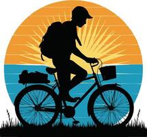 Man riding bicycle journey on landscape nature vector