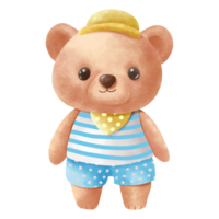 Baby bear in beach wear with hat png