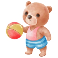bébé ours jouer plage balle. png