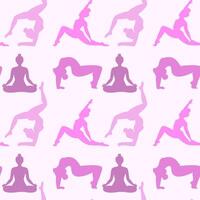 Seamless pattern. Yoga poses as seamless background. Background with women in pink colors. Pink and white seamless background with girls in yoga poses. Yoga background. vector