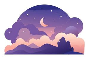 Twilight evening cloudscape clipart, flat illustration vector