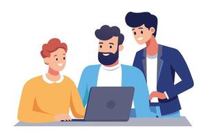 Successful businessmen working together in a co-working office, flat illustration. vector