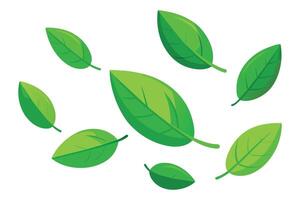 Realistic green leaves movement flying, flat illustration. vector