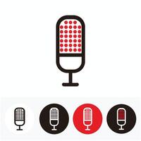 red dot pattern head microphone set - dot pattern head microphone set for broadcast or podcast - dot pattern head microphone set icon or logo isolated on white, black and red circle vector