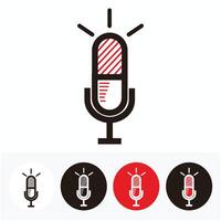 simple line art capsule microphone set for broadcast or podcast logo or icon - red, white and black illustrations set vector