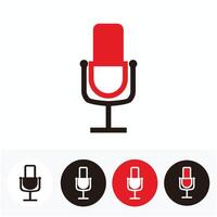 simple line art microphone set - line art microphone set for broadcast or podcast - simple line art microphone logo or icon set isolated on red, white and black vector