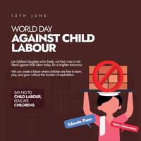 World Day Against Child Labour. 12th June Child labour day post with a boy carrying a heavy loaded bricks. Stop child labour awareness post. Stop Symbol, Sign vector