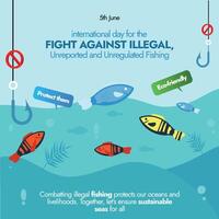 World oceans day. 8th June Stunning World Oceans Day social media post for creating awareness for ocean pollution with colourful fishes under the ocean. vector