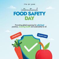 World Food Safety Day social media post Design stock illustration. 7th of June food safety day with earth globe, vegetables and fruits vector