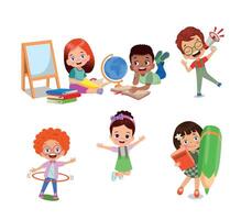 illustration of students in different postures vector