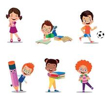 illustration of students in different postures vector