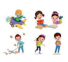 illustration of students in different postures vector