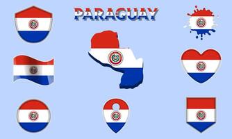 Collection of flat national flags of Paraguay with map vector