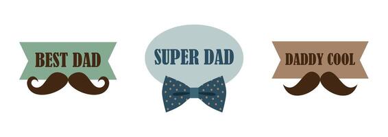Father's day holiday concept. Mustache, text and bow tie. greeting elements set. vector