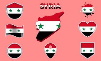 Collection of flat national flags of Syria with map vector