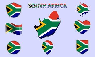 Collection of flat national flags of South Africa with map vector