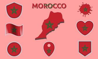 Collection of flat national flags of Morocco with map vector