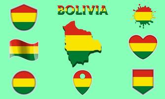 Collection of flat national flags of Bolivia with map vector