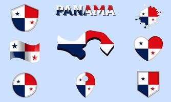 Collection of flat national flags of Panama with map vector