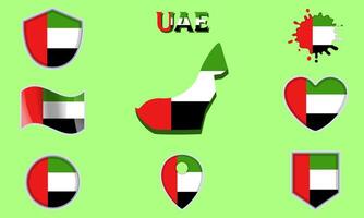 Collection of flat national flags of UAE with map vector